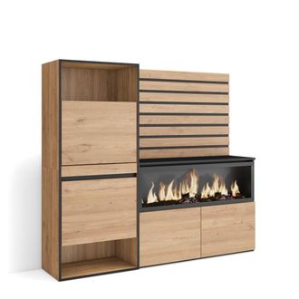 Skraut Home Aparador efecto madera roble 167x35x145cm chimenea efecto fuego