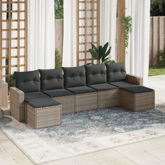 vidaXL Vidaxl - Set De Sof&aacute;s De Jard&iacute;n 7 Piezas Con Cojines Rat&aacute;n Pe Gris