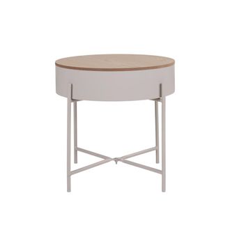 Moloo Mesa auxiliar en acero beige y madera natural &oslash;40 cm
