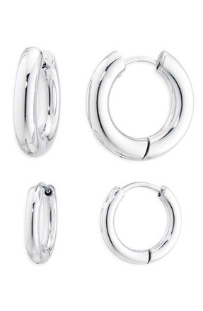 Nordstrom Set of 2 Waterproof Multisize Hoop Earrings in Silver at Nordstrom