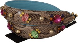 Dolce & Gabbana Womens Brown Exotic Leather Crystals Shoulder Strap Python Bag