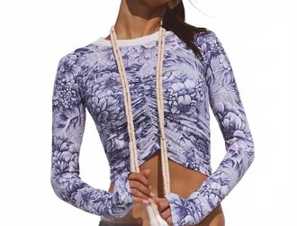 Free People Movement Tempo Ruched Printed Long Sleeve Tee In Blue