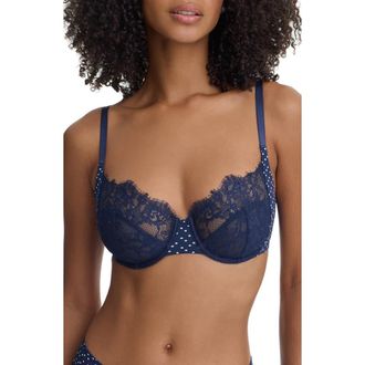 Skarlett Blue Entice Lace Full Coverage Underwire Bra in Nocturnal Polka Dot at Nordstrom, Size 32Dd