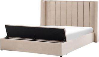 Beliani Cama matrimonial de tejido beige 180x200