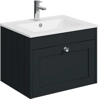 Balterley Balterley 600mm Wall Hung 1 Drawer Unit with Minimalist Basin 1 Tap Hole - Satin Dark Grey