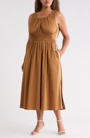 Wit & Wisdom Smocked Waist Lace Trim Sleeveless Maxi Dress in Butter Toffee at Nordstrom, Size 2X