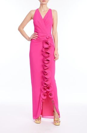 Badgley Mischka Wire Ruffle Detail Column Gown in Magenta at Nordstrom, Size 14
