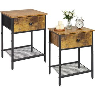 Relaxdays Relaxdays set 2 comodini, cassetto e ripiano, HxLxP: 55x40x30cm, industriale, legno/metallo, marrone/nero