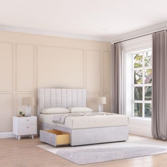Sloomy Kansas Divan Bed Base 4 Drawers & 54 Floor Standing Headboard in Silver | Size: Double