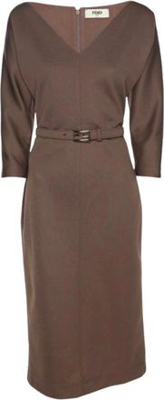 Fendi Cocoa Brown Silk Belted Dress Size M