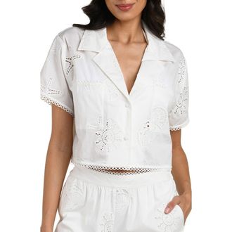 La Blanca Bayside Crop Stretch Cotton Cover-Up Shirt in White at Nordstrom, Size X-Small