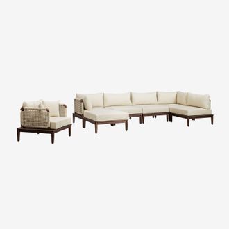 Sklum Conjunto De Sal&oacute;n Con Sof&aacute; Modular Rinconera De 5 Piezas Con Puff Y Sill&oacute;n En Acacia Giulia Sklum