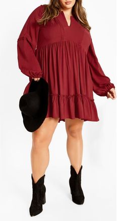 City Chic Mira Long Sleeve Tiered Minidress at Nordstrom, Size Xxl