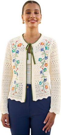 Yumi Crochet Knitted Tie Front Cardigan in Ivory at Nordstrom, Size Medium