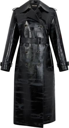 Roberto Cavalli Leren trenchcoat - Zwart