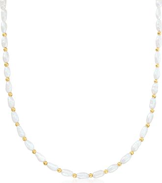 RS Pure by Ross-Simons 3-3.5mm Cultured Baroque Pearl and 14kt Yellow Gold Bead Necklace