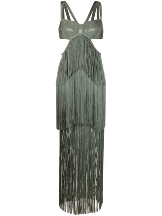 Hérve Léger Abito lungo con balze - Verde