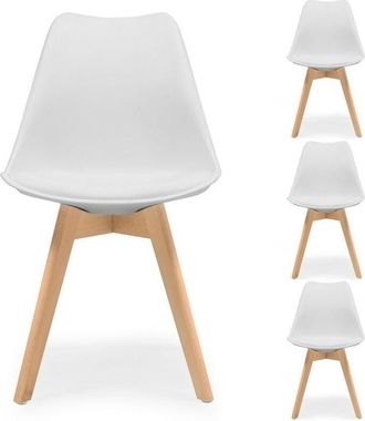 OEM Juego De 4 Sillas De Comedor Day Asiento Polipropileno Y Patas De Madera De Haya Blanco - Blanco
