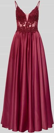 Mascara Abendkleid mit floralem Zierbesatz in Rot, Gr&ouml;&szlig;e 32