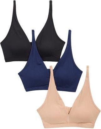Lands End Soft Essential 3-Pack Everyday Cotton Bralettes in Clay/Navy/Black at Nordstrom Rack, Size X-Large