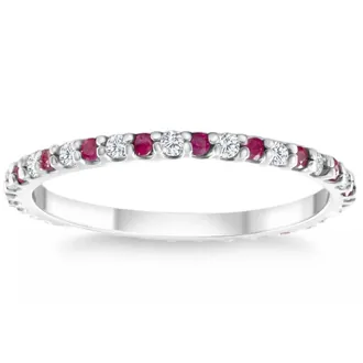 Pompeii3 1/2Ct Ruby & Diamond Eternity Wedding Ring 14k White Gold Womens Band