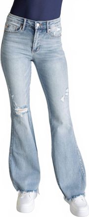 Judy Blue Mid Rise Control Top Distressed Flare Jeans In Light Wash
