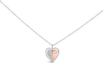 House of Brilliance 10K Rose Gold Plated Sterling Silver 1/5 Cttw Diamond Two-Tone Heart Pendant Necklace in White Gold Over Silver at Nordstrom