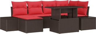 vidaXL Conjunto De Sof&aacute; De Jard&iacute;n 7 Uds. Marr&oacute;n Y Rojo Rat&aacute;n Sint&eacute;tico Vidaxl