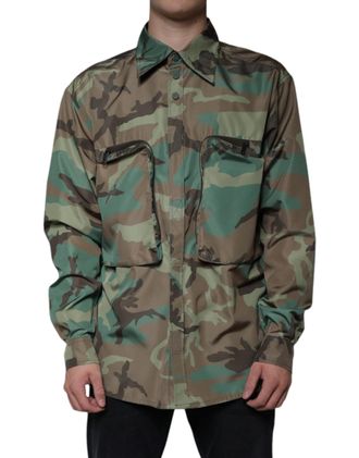 Dolce & Gabbana Mens Multicolor Camouflage Button Down Shirt Polyester Nylon
