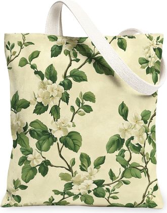 Generic Spring Garden Phloxs Flower Canvas Tote Bag for Shopping 13x15, Vintage Wildflower Florals Reusable Grocery Print Pattern Bag for Women, Aesthetic Bea