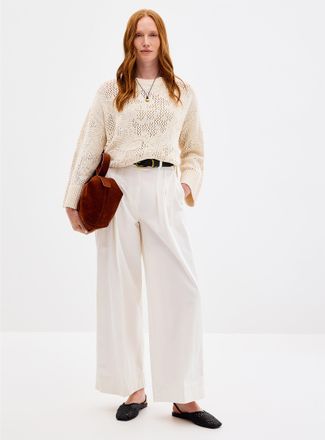 BOSS Womens Tanjura pleated ivory chino pant Fit: Ultra-wide leg, high rise