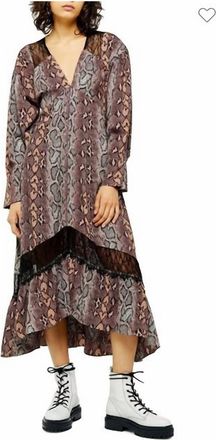 Topshop Snake Print Lace Trim Midi A Line Dress In Multicolor