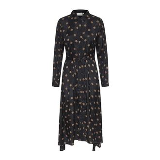 Kaffe Mustang Dot Zwarte Jurk met Riem - Dames - Shirt Kleedjes - Zwart - 2XL - Kleedjes