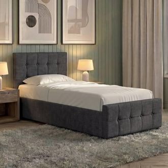 Home Discount Vida Designs Valentina Single Ottoman Bed Frame Storage Linen Fabric in Dark Grey | Size: Single