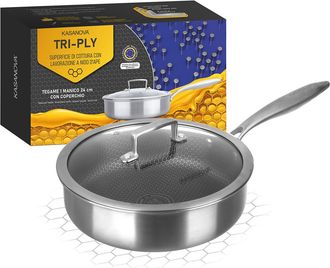 KASANOVA Tegame 24 cm con coperchio e un manico a 3 strati Tri - ply