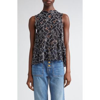 Ulla Johnson Ali Embroidered Cutout Sleeveless Top in Noir at Nordstrom Rack, Size 2