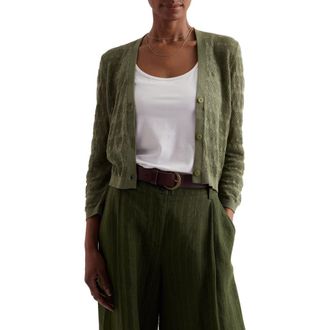 Seasalt Cornwall Sweet Day Pointelle Organic Cotton Cardigan in Avocado at Nordstrom, Size 12 Us