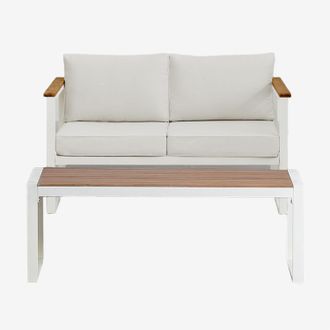 Sklum Sklum - Conjunto De Jard&iacute;n De Sof&aacute; De 2 Plazas Y Mesa De Centro En Aluminio Y Madera De Acacia 110x55cm Lipov