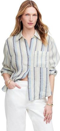 Madewell Y-Neck Shirt With Adjustable Sleeve Womens Clothing Blue And Light Blue Stripe : XL (Womens 14-16), Linen