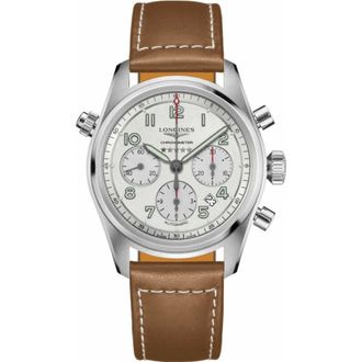 Longines Spirit Chronograph Silver Dial Leather Strap Mens Watch L3.820.4.73.2
