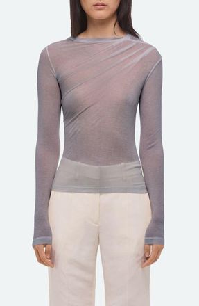Helmut Lang Twist Long Sleeve Sheer Top in Dark Grey at Nordstrom, Size Medium