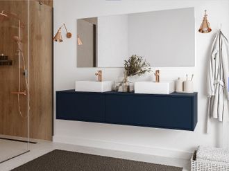 Vente-Unique Mobile bagno sospeso con lavabo doppio L150 cm Blu notte - ISAURE II