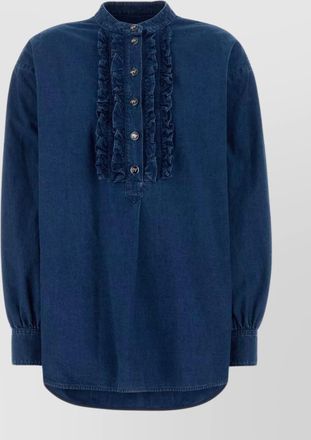 Valentino Garavani ruffled mandarin collar long sleeve blouse