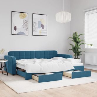 vidaXL Sof&aacute; Cama Nido Con Cajones Terciopelo Azul 80x200 Cm Vidaxl