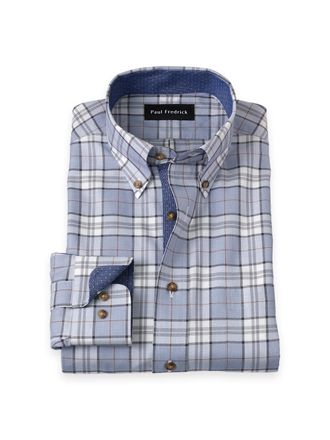 Paul Fredrick Tailored Fit Non-iron Cotton Plaid Dress Shirt With Contrast Trim