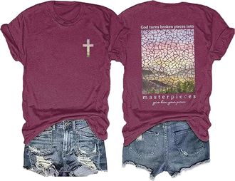 Generic Christian T Shirts for Women Short Sleeve Bible Verse Jesus Shirt Christian Graphic Tees Tops 2025 New Blouses for Women UK Tops for Women UK