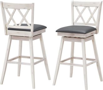 Costway Set of 2 Bar Stools Counter Height Chair Pub 360 Swiveling Upholstered Seat 29