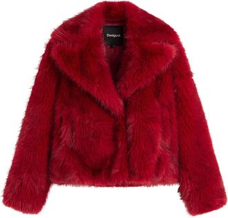 Desigual Jassen, Dames, Rood, M, Polyester, Chaq_Crudelia Faux Fur Coat
