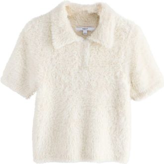 Next Fluffy Faux Fur Collared Shirt in Ecru at Nordstrom, Size X-Small