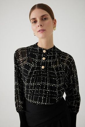 Exquise Amboree Plaid Lined Chiffon Blouse in Cream-Black at Nordstrom, Size Medium